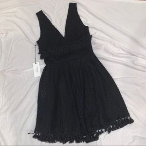 Black Tasseled Plunge Neck Dress